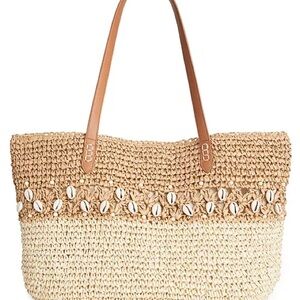 INC International Concepts Shells & Knots Straw Tote Tan Straw Tote Bag